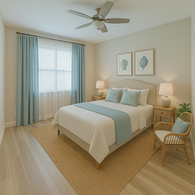 13509 SW Oceanus Blvd, Port Saint Lucie, FL 34987 - bedroom featuring light wood-style flooring, ceiling fan, and baseboards
