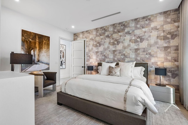 207 W Coconut Palm Rd, Boca Raton, FL 33432 - bedroom featuring visible vents, an accent wall, and recessed lighting