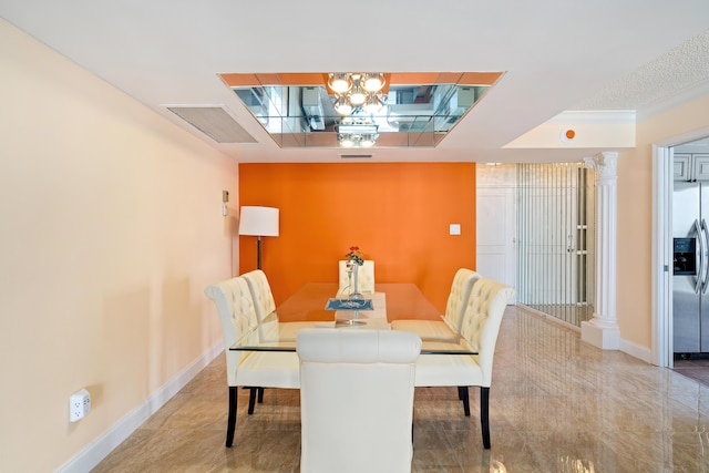 dining area with baseboards, tile patterned floors, and visible vents