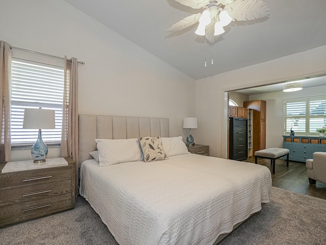 1732 Sunrise Ln, Sebastian, FL 32958 - bedroom with lofted ceiling, wood finished floors, and ceiling fan