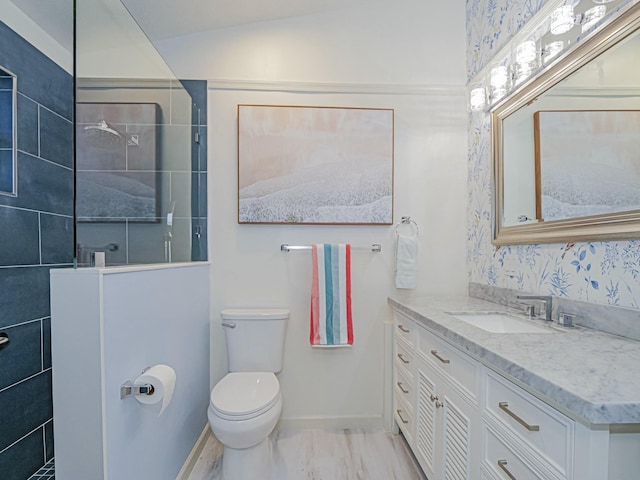 1732 Sunrise Ln, Sebastian, FL 32958 - bathroom featuring baseboards, walk in shower, vanity, and toilet