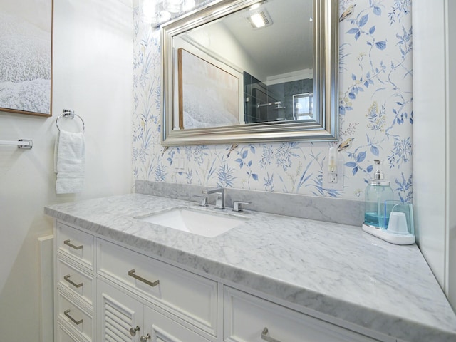 1732 Sunrise Ln, Sebastian, FL 32958 - bathroom featuring wallpapered walls and vanity