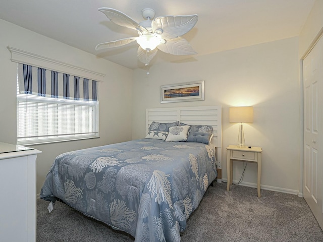 1732 Sunrise Ln, Sebastian, FL 32958 - bedroom featuring carpet, a ceiling fan, and baseboards