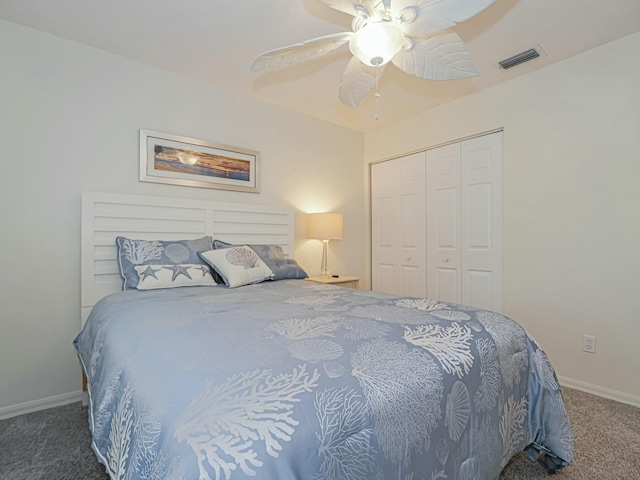 1732 Sunrise Ln, Sebastian, FL 32958 - bedroom with a closet, carpet floors, visible vents, and baseboards