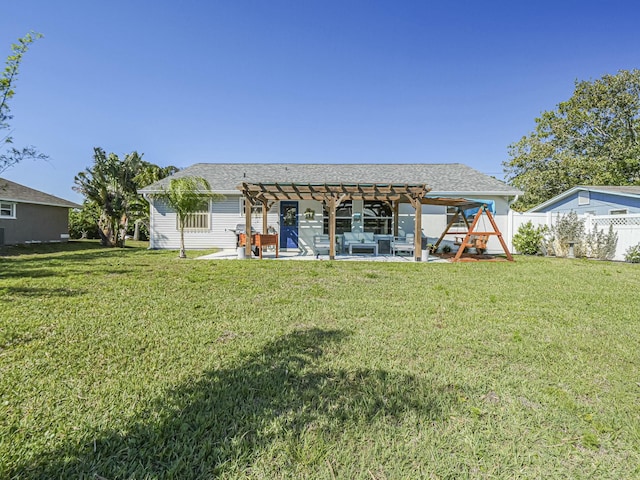 1732 Sunrise Ln, Sebastian, FL 32958 - rear view of property featuring a yard, a pergola, fence, and a patio area