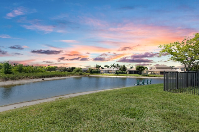 view of water feature with fence