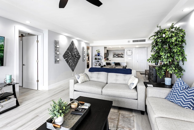 2400 Presidential Way Unit 1803, West Palm Beach, FL 33401 - living room featuring wood finished floors, baseboards, recessed lighting, and a ceiling fan