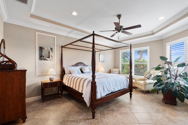 725 Edgebrook Ln, West Palm Beach, FL 33411 - bedroom with crown molding, recessed lighting, light tile patterned flooring, and a tray ceiling