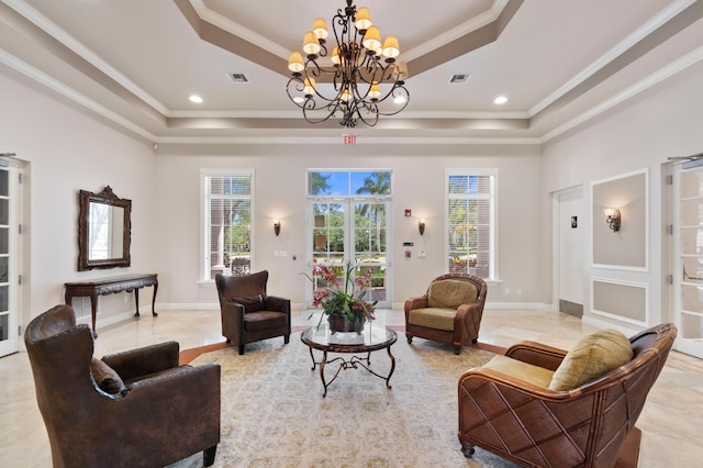 725 Edgebrook Ln, West Palm Beach, FL 33411 - living area featuring a raised ceiling, ornamental molding, and visible vents