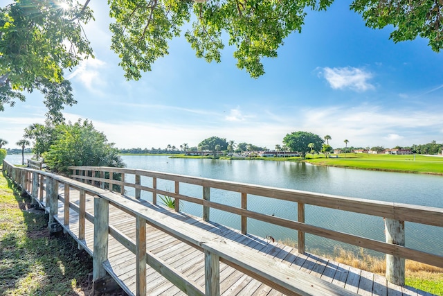 view of dock with a water view