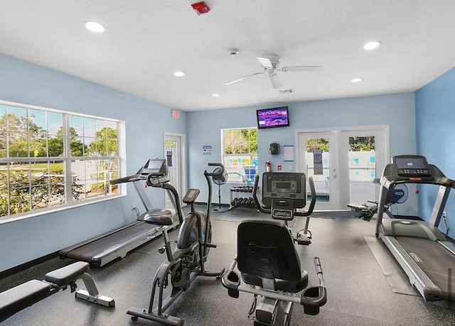 665 NE Bent Paddle Ln, Port Saint Lucie, FL 34983 - workout area with recessed lighting, ceiling fan, and visible vents