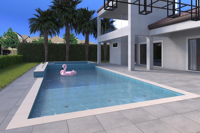 view of pool featuring a patio area, a jacuzzi, and fence