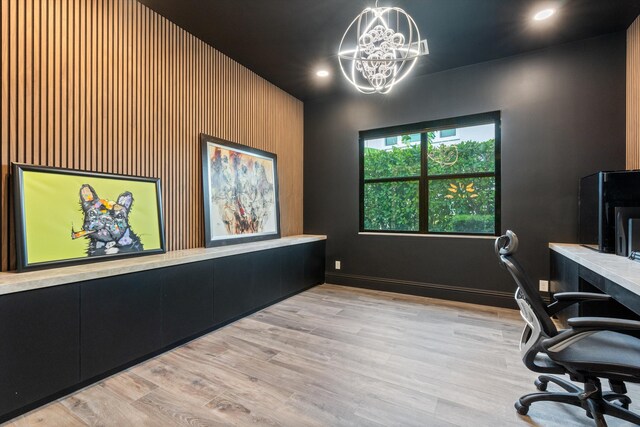 10343 S Barnsley Dr, Parkland, FL 33076 - home office featuring recessed lighting, wood finished floors, and a chandelier