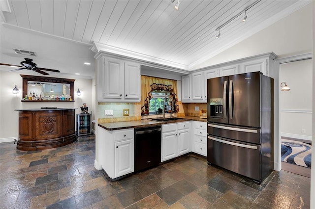 4160 Juniper Ter, Boynton Beach, FL 33436 - kitchen with dark countertops, dishwasher, a sink, and stainless steel fridge with ice dispenser