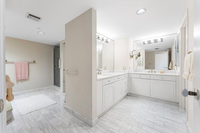 100 Lakeshore Dr Unit 1557, North Palm Beach, FL 33408 - full bath featuring baseboards, visible vents, a stall shower, and vanity
