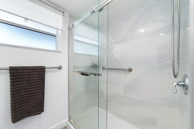 bathroom with a shower stall