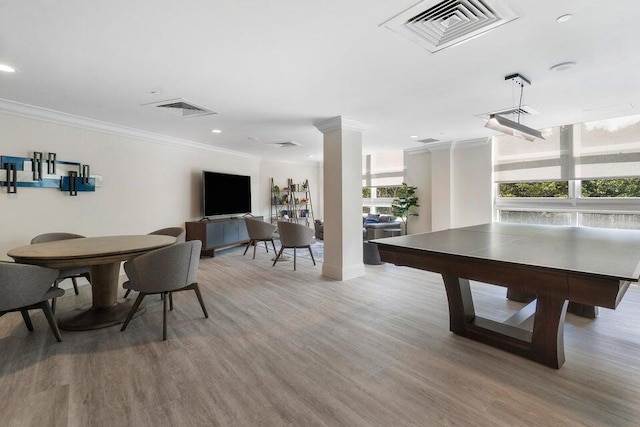 3720 S Ocean Blvd Unit 603, Highland Beach, FL 33487 - game room with recessed lighting, crown molding, visible vents, and light wood-type flooring