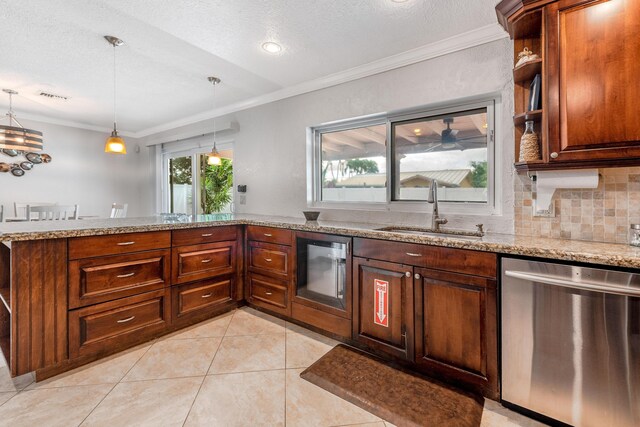 3338 NW 69th St, Fort Lauderdale, FL 33309 - kitchen featuring dishwasher, ornamental molding, a sink, and visible vents