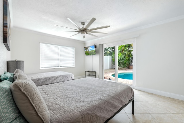 3338 NW 69th St, Fort Lauderdale, FL 33309 - bedroom featuring ornamental molding, access to outside, ceiling fan, and light tile patterned floors
