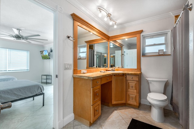 3338 NW 69th St, Fort Lauderdale, FL 33309 - bathroom featuring crown molding, baseboards, ceiling fan, and tile patterned floors