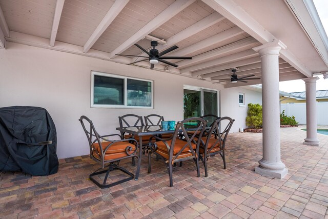 3338 NW 69th St, Fort Lauderdale, FL 33309 - view of patio featuring fence, ceiling fan, and outdoor dining space