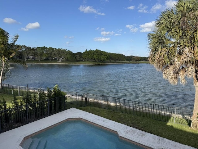 water view with a fenced backyard