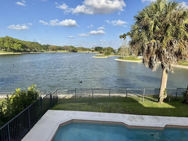 water view with a fenced backyard
