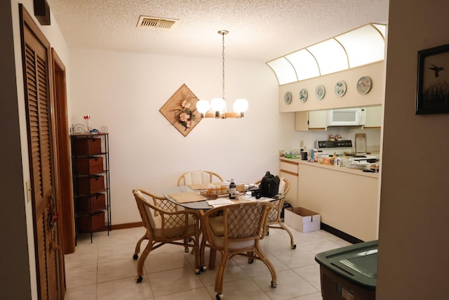 3302 SE Guinevere Ln, Port Saint Lucie, FL 34952 - dining room featuring a textured ceiling, light tile patterned flooring, a notable chandelier, and visible vents