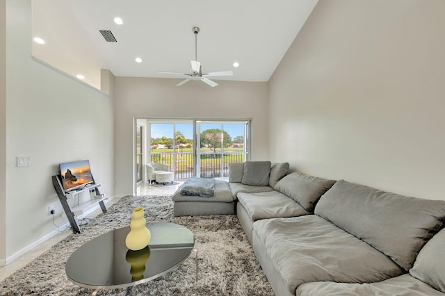 17051 Emile St Unit 5, Boca Raton, FL 33487 - living area featuring baseboards, visible vents, recessed lighting, and ceiling fan