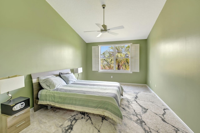17051 Emile St Unit 5, Boca Raton, FL 33487 - bedroom featuring vaulted ceiling, baseboards, and a ceiling fan