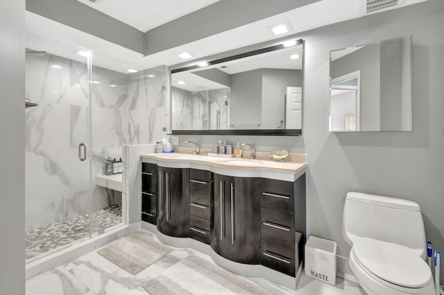 17051 Emile St Unit 5, Boca Raton, FL 33487 - full bath featuring marble finish floor, visible vents, toilet, a marble finish shower, and a sink