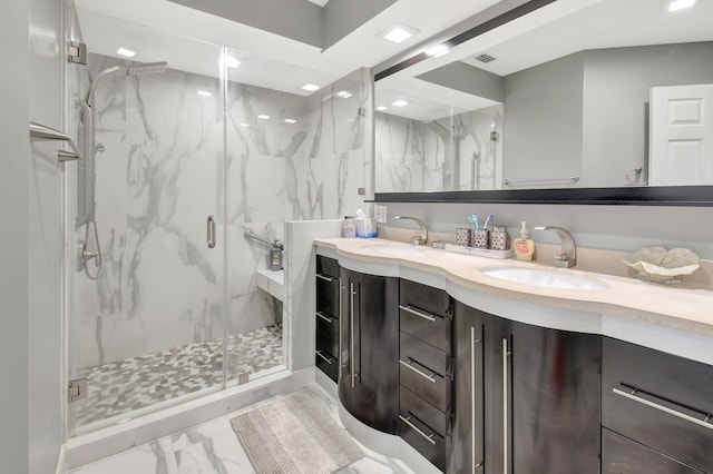 17051 Emile St Unit 5, Boca Raton, FL 33487 - bathroom with marble finish floor, a sink, and a marble finish shower