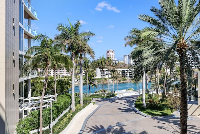 view of property's community with a water view