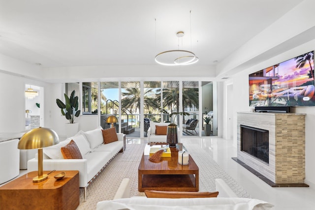 living area with a fireplace