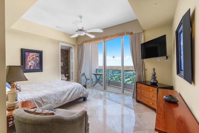 1600 S Ocean Blvd Unit Mph02, Lauderdale By The Sea, FL 33062 - bedroom with access to exterior, light marble finish flooring, and ceiling fan