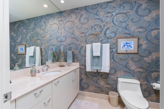 1600 S Ocean Blvd Unit Mph02, Lauderdale By The Sea, FL 33062 - bathroom featuring wallpapered walls, baseboards, toilet, recessed lighting, and vanity