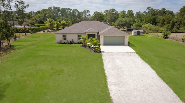 17854 N 71st Ln N, The Acreage, FL 33470 - ranch-style home with a garage, a front lawn, driveway, and stucco siding