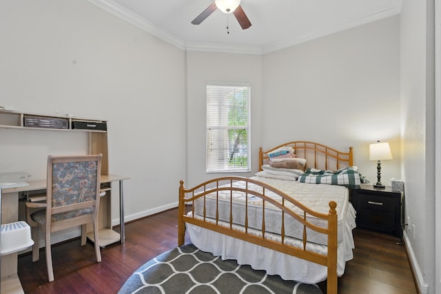 707 Cresta Cir, West Palm Beach, FL 33413 - bedroom with crown molding, baseboards, a ceiling fan, and wood finished floors