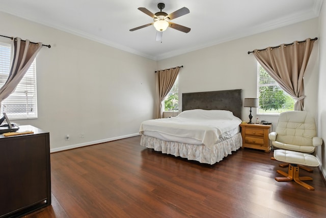 707 Cresta Cir, West Palm Beach, FL 33413 - bedroom featuring ornamental molding, ceiling fan, wood finished floors, and multiple windows