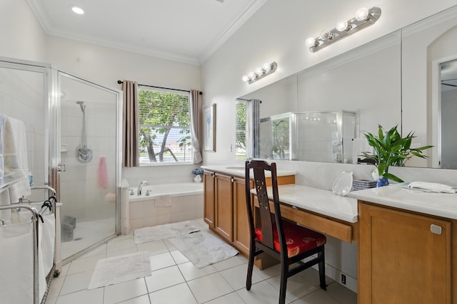 707 Cresta Cir, West Palm Beach, FL 33413 - full bathroom with vanity, tile patterned floors, a garden tub, and a stall shower