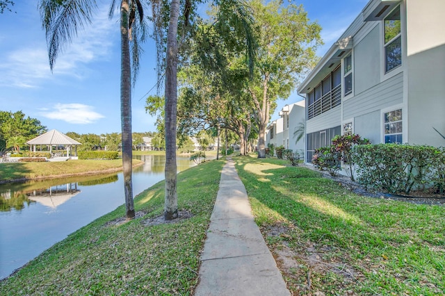 6117 Old Court Rd Unit 135, Boca Raton, FL 33433 - view of property's community with a gazebo, a water view, and a yard