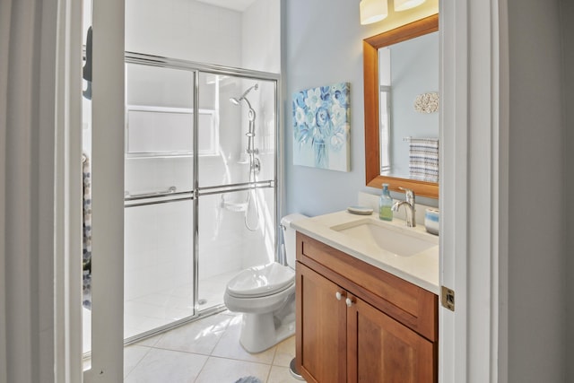 6809 Via Bellini, Lake Worth, FL 33467 - bathroom with toilet, vanity, a stall shower, and tile patterned flooring