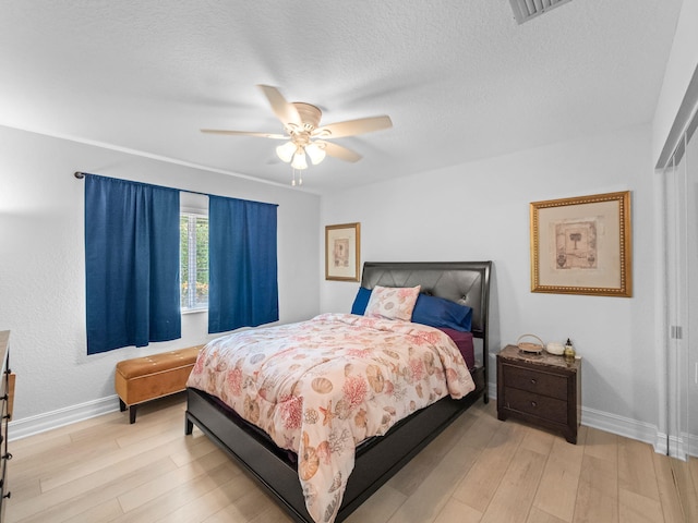 8659 Thousand Pines Cir, West Palm Beach, FL 33411 - bedroom featuring light wood-style flooring, baseboards, a ceiling fan, and a textured ceiling