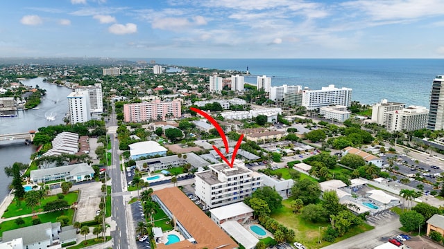 3212 NE 12th St Unit 201, Pompano Beach, FL 33062 - drone / aerial view with a water view and a city view