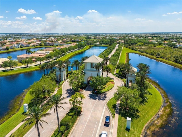 aerial view of a nearby body of water