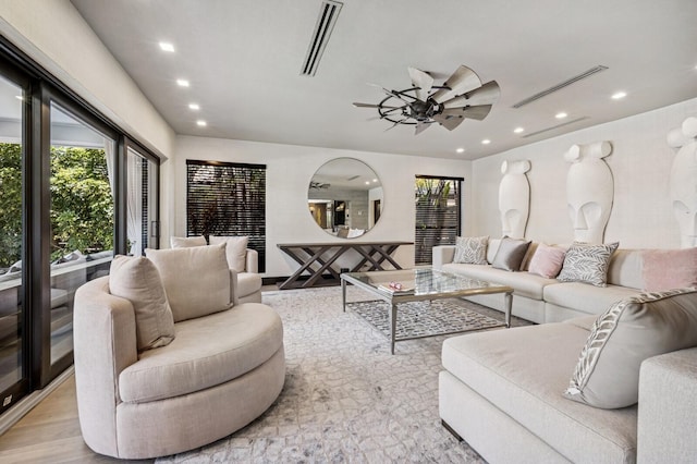2409 NE 18th Ave, Wilton Manors, FL 33305 - living room with recessed lighting and a ceiling fan