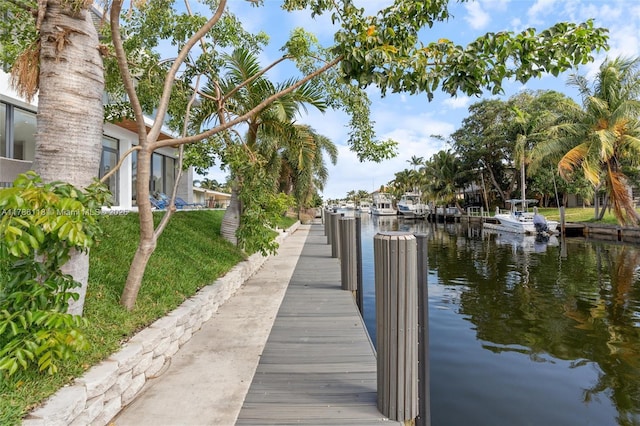 dock area with a water view