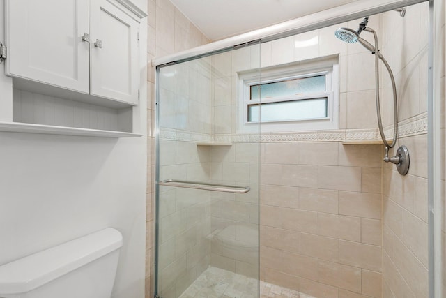 bathroom featuring a shower stall and toilet