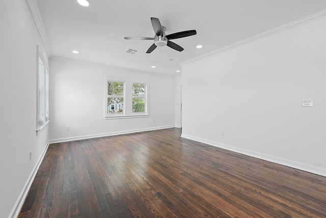 725 N Ocean Breeze, Lake Worth Beach, FL 33460 - unfurnished room featuring a ceiling fan, crown molding, dark wood-style flooring, recessed lighting, and baseboards