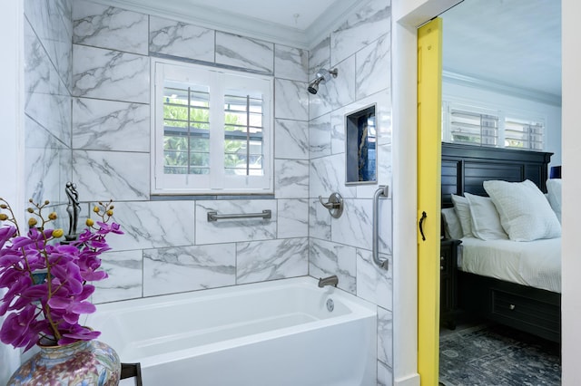 1050 Singer Dr, Singer Island, FL 33404 - ensuite bathroom with connected bathroom, crown molding, and shower / bath combination